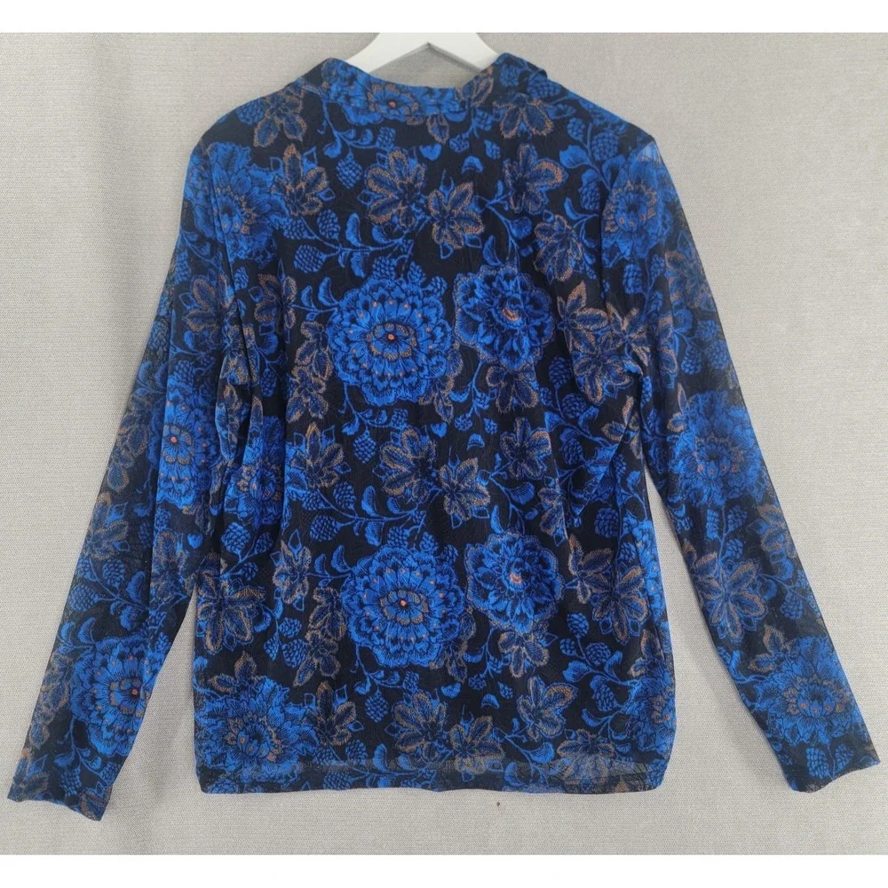 Jane & Delancey Top Sheer Sleeve Dark Romantic Garden Floral NEW Womens Medium